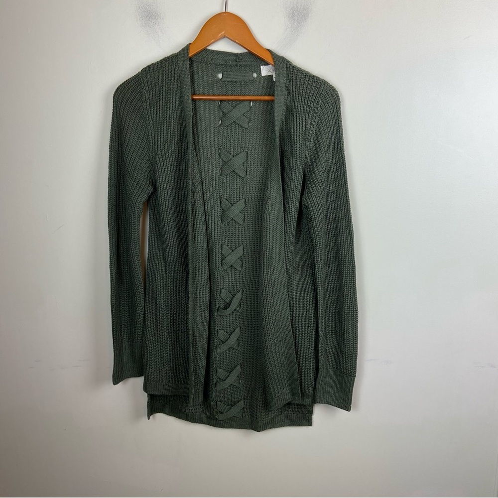 Pinque Artisan Green Open Front Longline Cardigan NWOT‎ Size XS Fall Cozy Warm